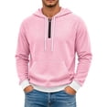 thumbnail image 4 of Seffadzy Men's Waffle Knit Hooded Quarter Zip Pullover Sweatshirt with Pockets Drawstring Long Sleeve Solid Color Casual Top Pink XL, 4 of 6