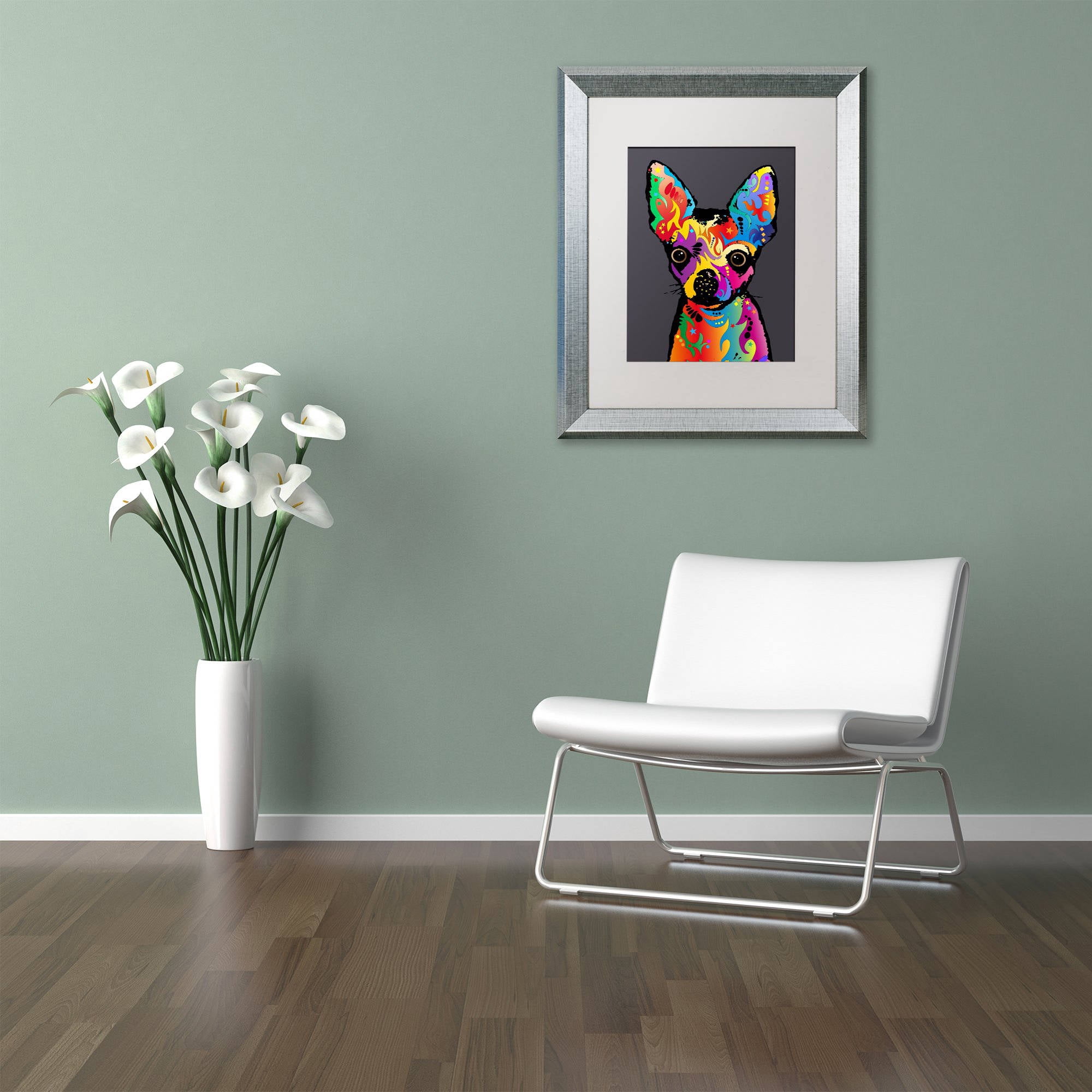Trademark Fine Art "Chihuahua Dog Grey" Canvas Art by Michael Tompsett, White Matte, Silver Frame