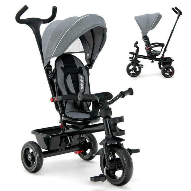 Costway Triciclo 4 en 1 para bebé y niño pequeño con asiento convertible, color gris