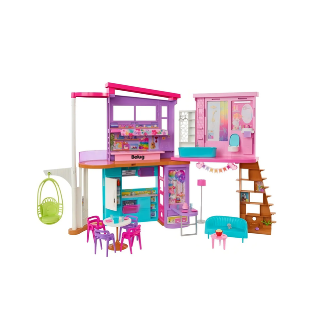 Casa De Muñecas Malibú Con Accesorios 2 Pisos Belug Rosa