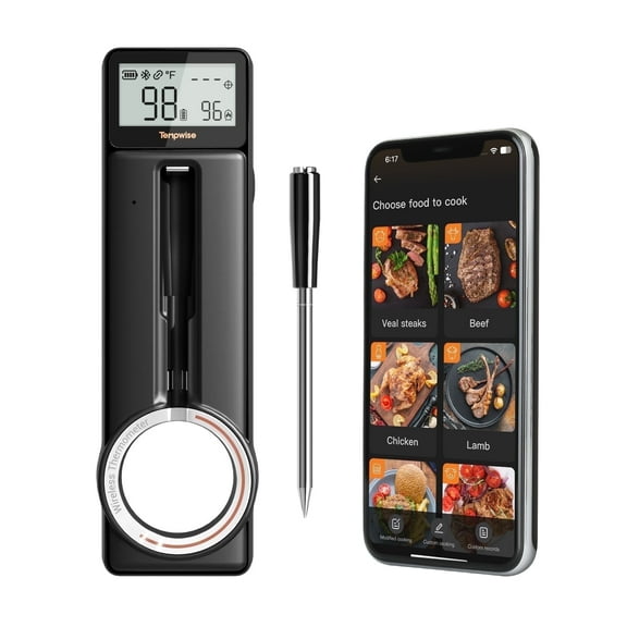 Tempwise Wireless BBQ Cooking Meat Thermometer with Instant Read, HD Screen, 60Min Offline Storage