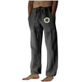 thumbnail image 2 of Dxzfnsa Cotton and linen men's summer beach pants, featuring a loose fit, an elastic waistband with a drawstring, and a daisy pattern mens pants(Dark Gray,XL), 2 of 4