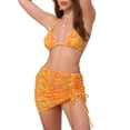 thumbnail image 4 of Women's Water Ripples Colorblock Halter Bikini Sets 3 Piece Triangle Bottom Mesh Cover Up Swimwear Bathing Suits Large Orange Yellow, 4 of 5