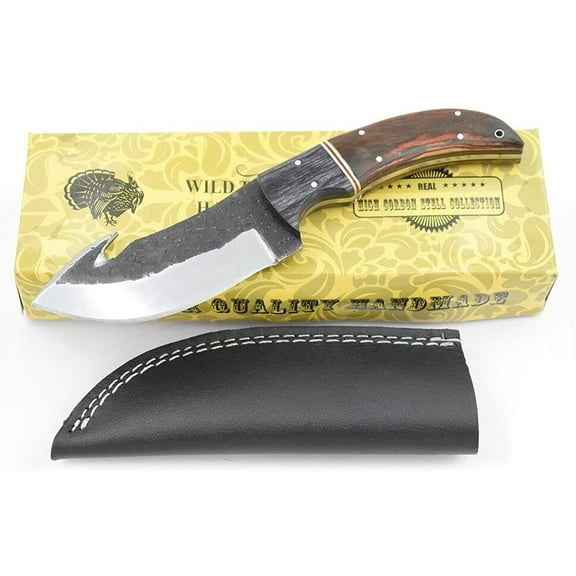 Wild Turkey Handmade Collection Full Tang 1075 High Carbon Steel Gut Hook Fixed