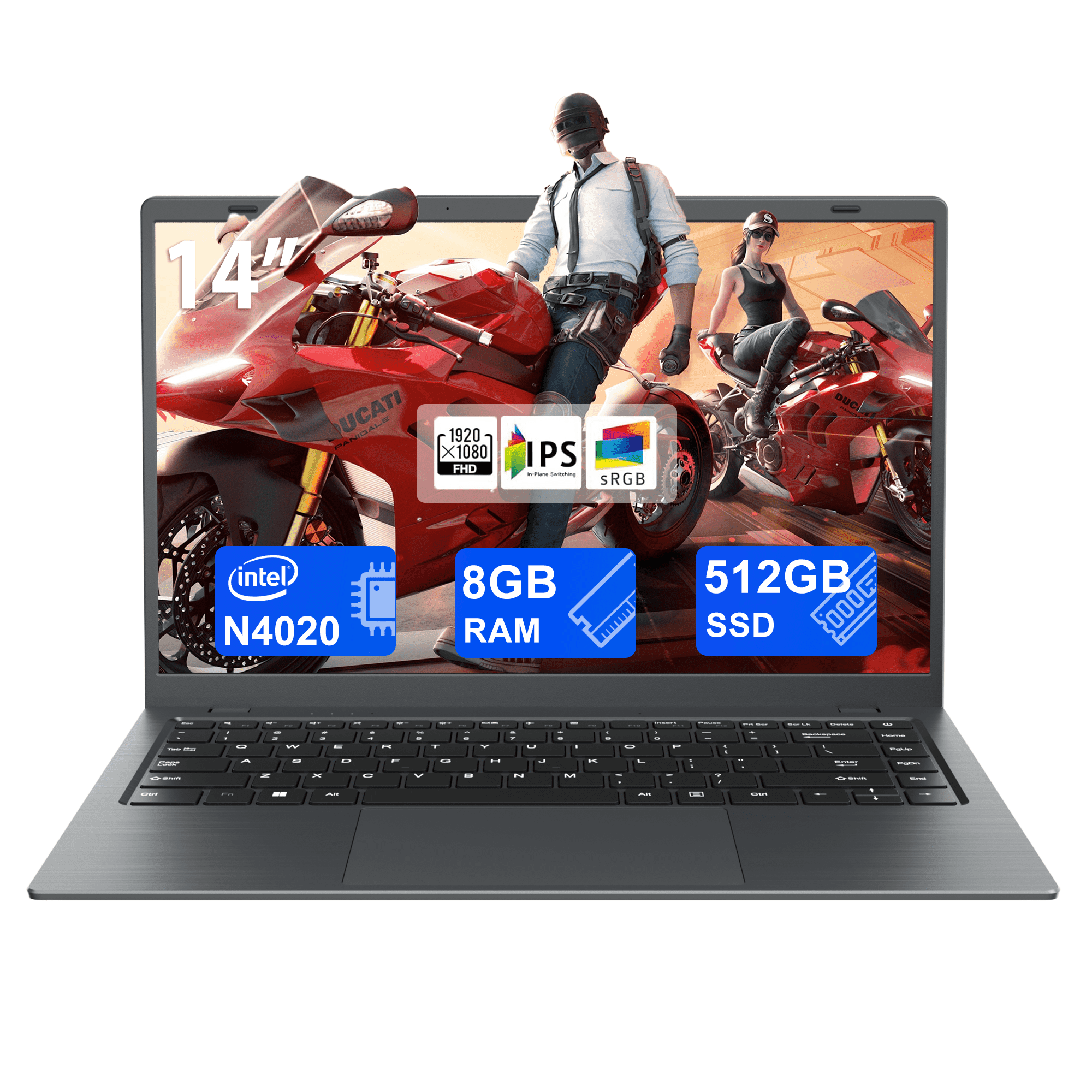 RNRUO 14 inch Laptop Computer New Intel Celeron N4020 Up to 2.6Ghz 8GB RAM 512GB ROM, With Office 2024 WiFi5 BT5.0, Netbook Laptop PC for Business Student Beginner