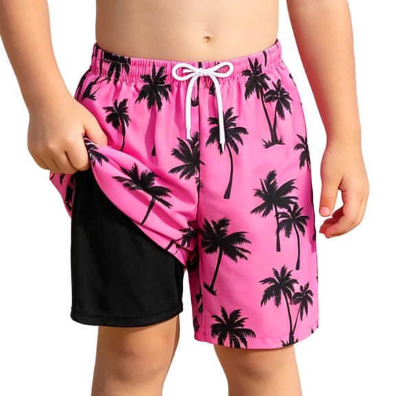 Lullu Boys Hawaii Beach Swim Trunks with Compression Liner Quick Drying Swim Shorts
