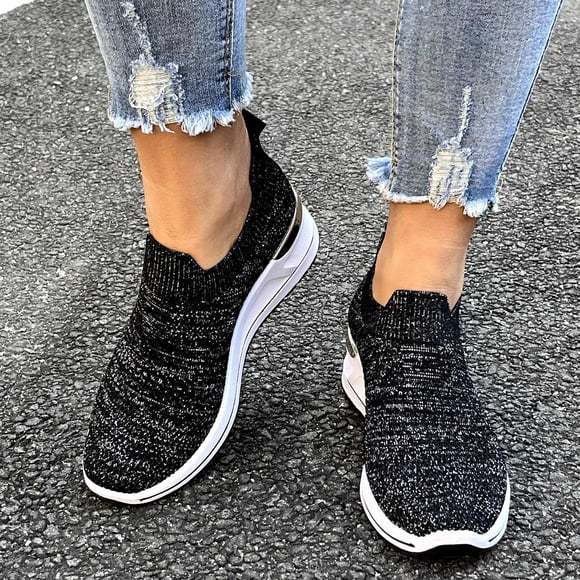 XIAQUJ Chaussures d'Entraînement Compensées pour Femmes Loisirs en Maille Respirante Extérieur Entraînement Physique Course Sport Espadrilles Décontractées Chaussures de Mode pour Femmes Noir 8.5(41)