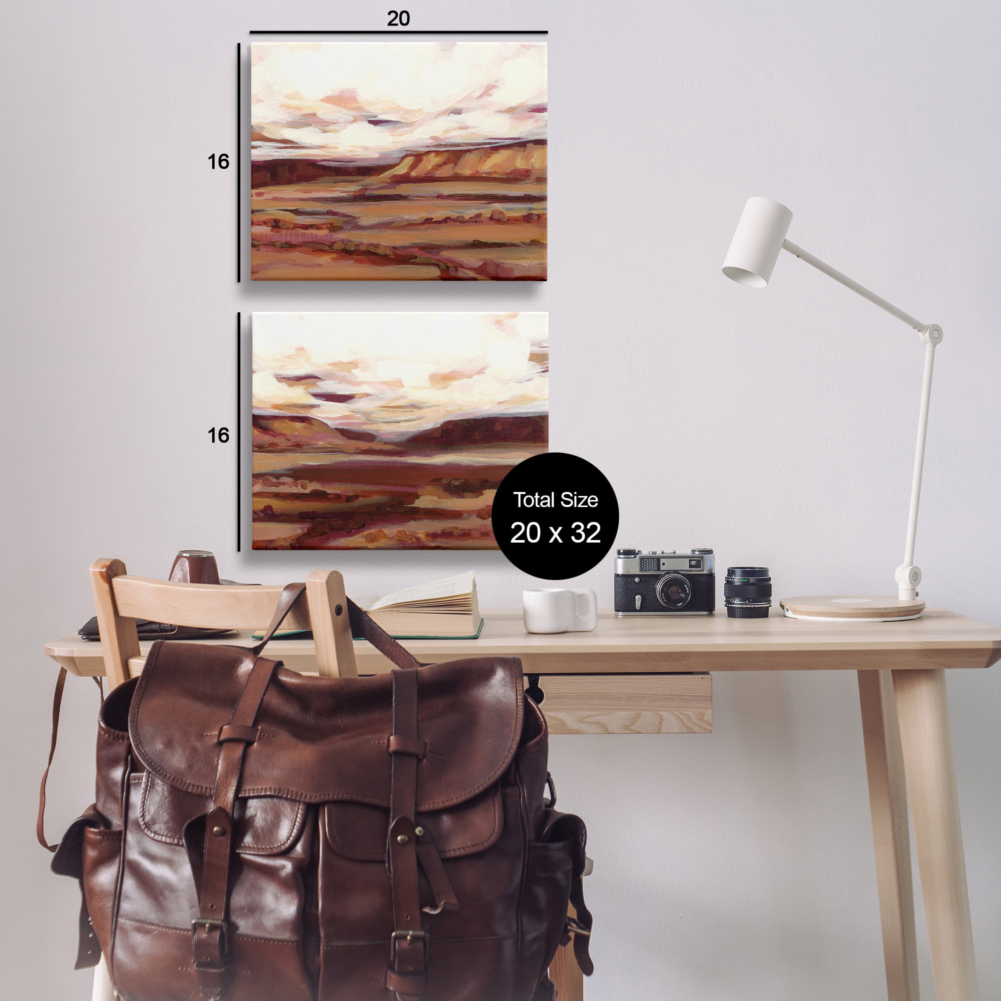 Stupell Industries Mauve Mesa Abstract Landscape Landscape & Nature Painting Wrapped Canvas Art Print Wall Art, 20 x 16, Set of 2