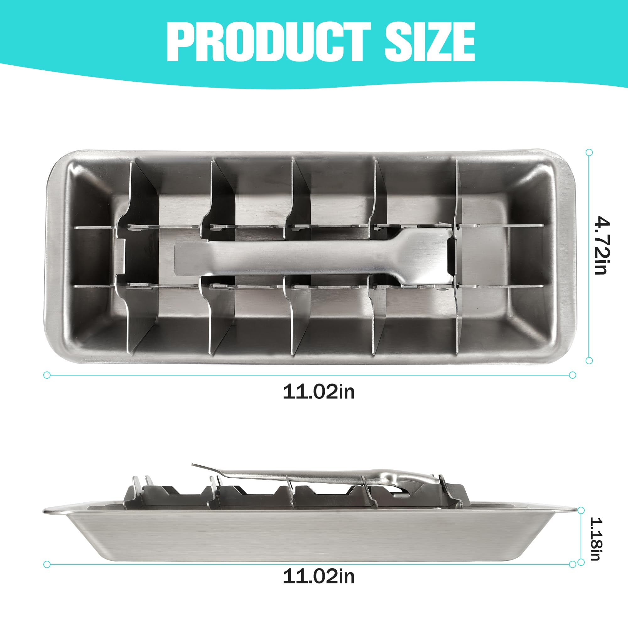 Vintage-Style Stainless Steel Ice Cube Tray with Lever, Easy-release 18-Slot Ice Cube Maker, Food-Grade Metal Freezer Mold for Baby Food, Juice, Veggies