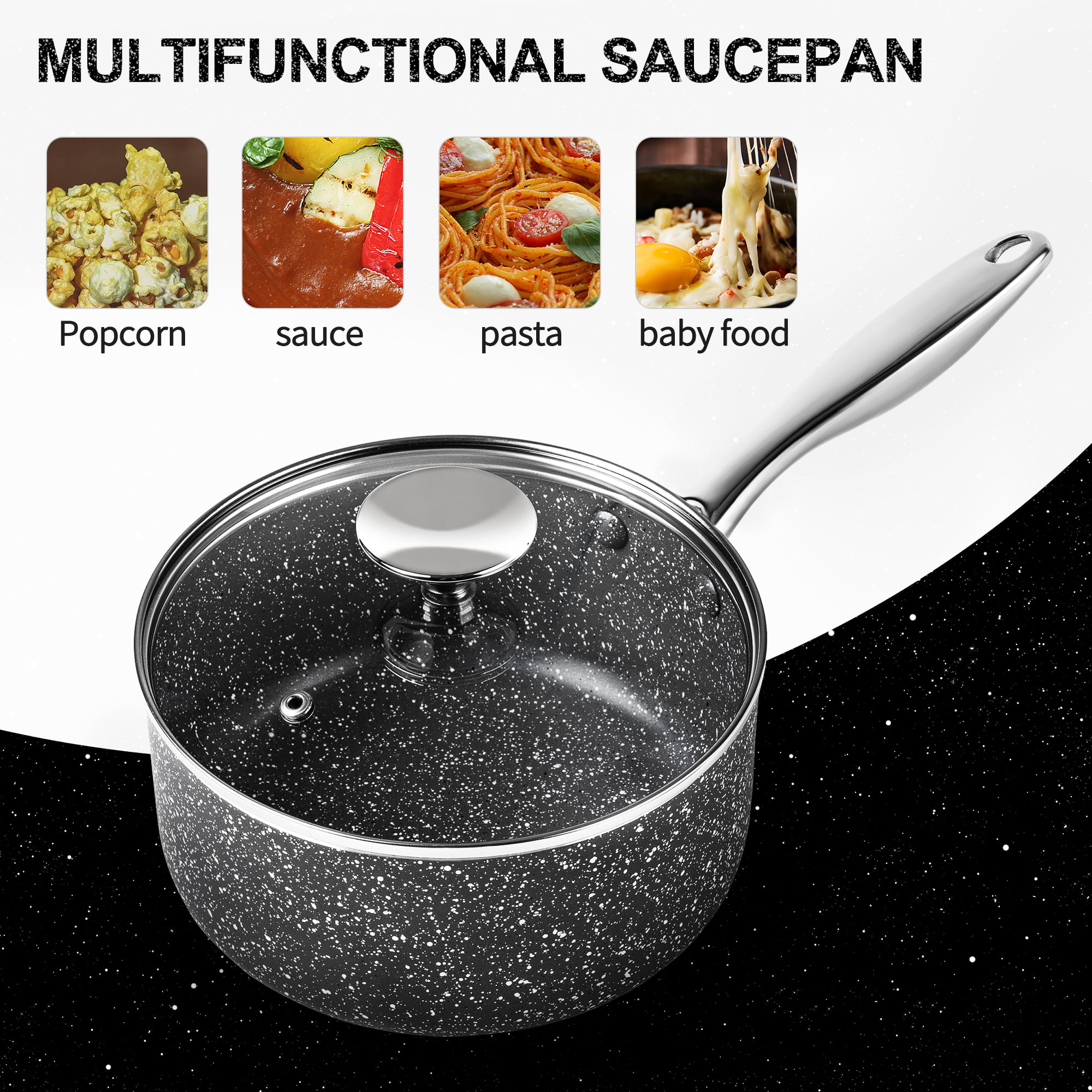 MICHELANGELO 2qt Saucepan with Lid, Small Pot with Lid,Nonstick Sauce Pan  with Stainless Steel Handle, Stone-Derived Non-Stick Small Sauce Pot, Stone  Coating Sauce pan 2 Quart 