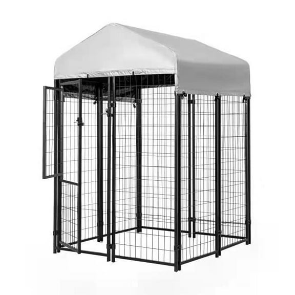 KennelMaster Welded Wire Dog Kennel, Indoor & Outdoor Use, Waterproof Cover Included, Black, 4 ft x 4 ft x 6ft