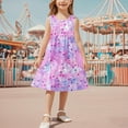 thumbnail image 2 of Ashirexll Robes Filles Sans Manches Col Rond Motif Imprimé Robe en Mélange de Coton Longueur Genou Violet 9 Ans, 2 of 7