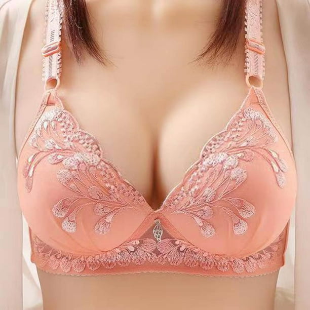 Aligament Bra Lace Lace Fashion Gathered Bra Beauty Back Large Breasts Show  Small Sweat Absorption Anti Flight Underwear Female Size 75B 