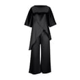 thumbnail image 4 of Xdegoge Satin Sets for Women 2 Piece 3/4 Sleeve Crewneck Silk Matching Set Asymmetrical Oversized Tops and Wide Leg Pants Casual Loose Travel Beach Outfits, 4 of 6
