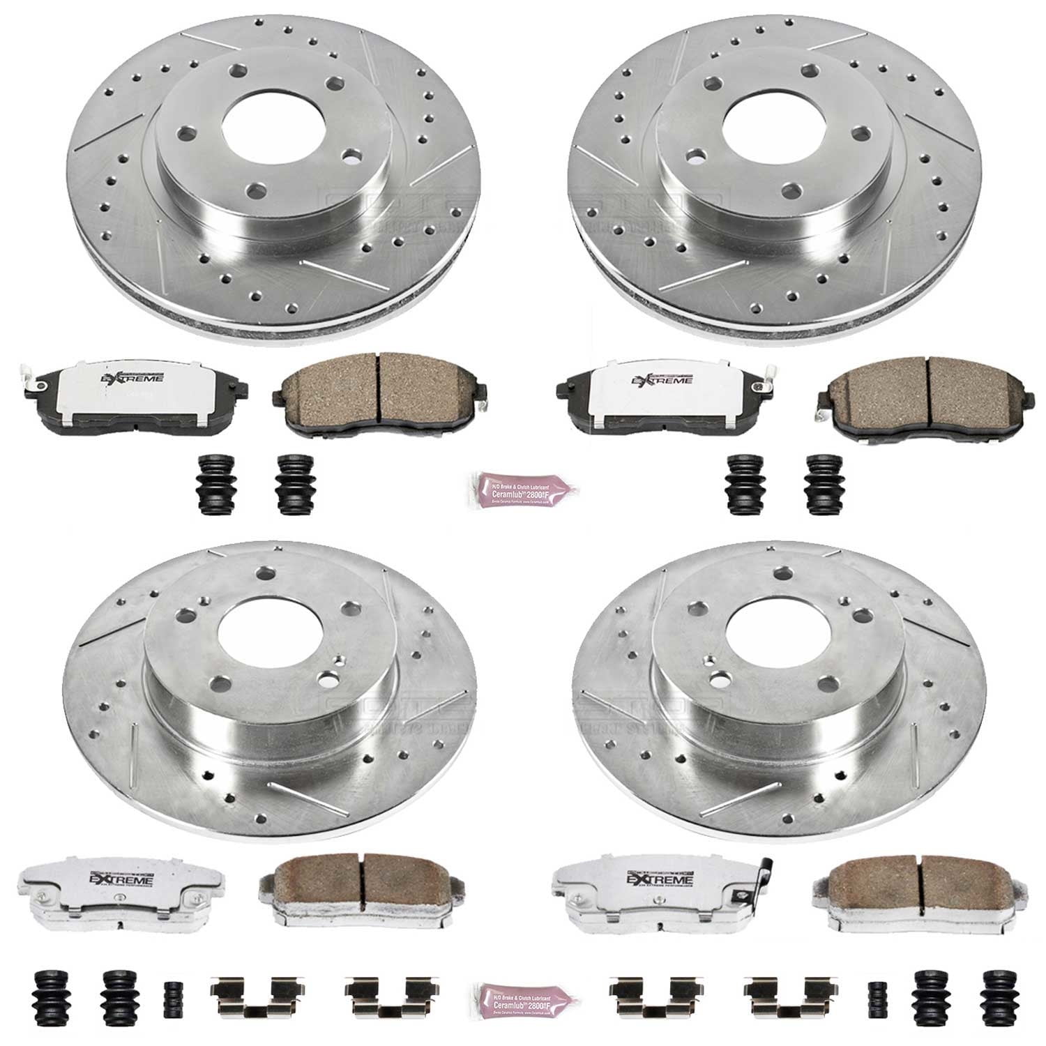 PowerStop Front and Rear Z26 Street Warrior Carbon-Fiber Ceramic Brake Pad and Drilled and Slotted Rotor Kit Fits: NISSAN Select Models K2705-26
