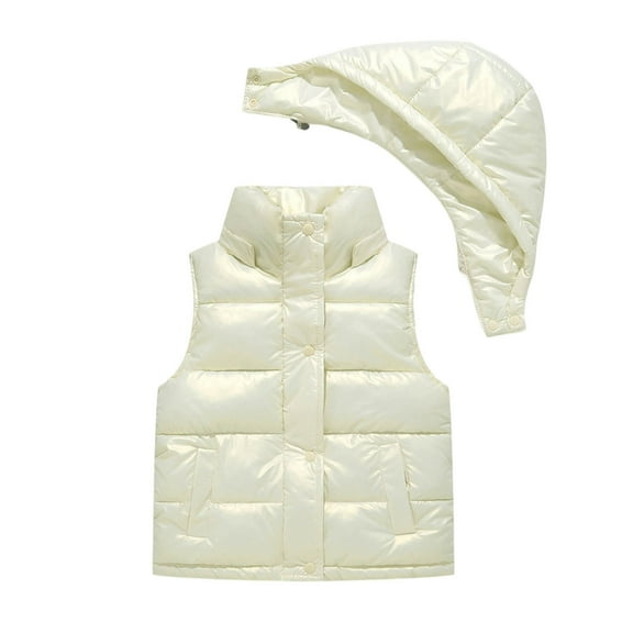 hoksml Kids Puffer Vest with Detachable Hood Boys Girls Shiny Winter Sleeveless Jacket (2-15 Years) Quilted Down Alternative Vest
