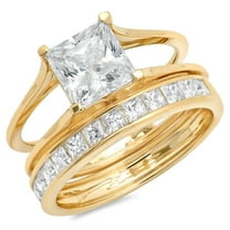 2.28 ct Princess Cut Real Genuine Natural Diamond SI1-SI2 J-K 18K Yellow Gold Engagement Wedding Bridal Set Designer Ring bW/ Set W/ Crystal side stones size 3.5