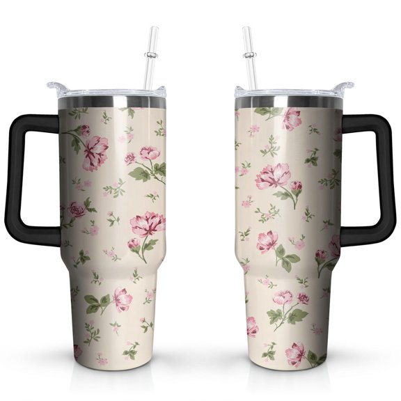 Rose Pink 40 OZ Tumbler Cup with Lid and Straw for Water Iced Tea Coffee Smoothie and More