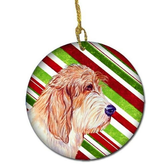 Petit Basset Griffon Vendeen Candy Cane Holiday Christmas Ceramic Ornament