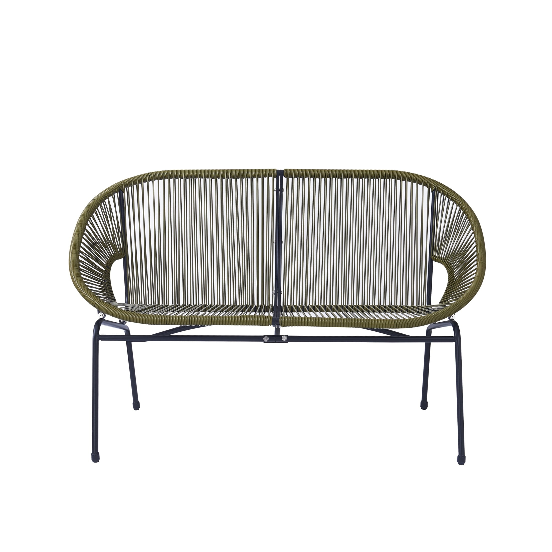 Aspen Modern Outdoor Patio Basket Loveseat, Hammock Weave Design, Metal Frame, Green
