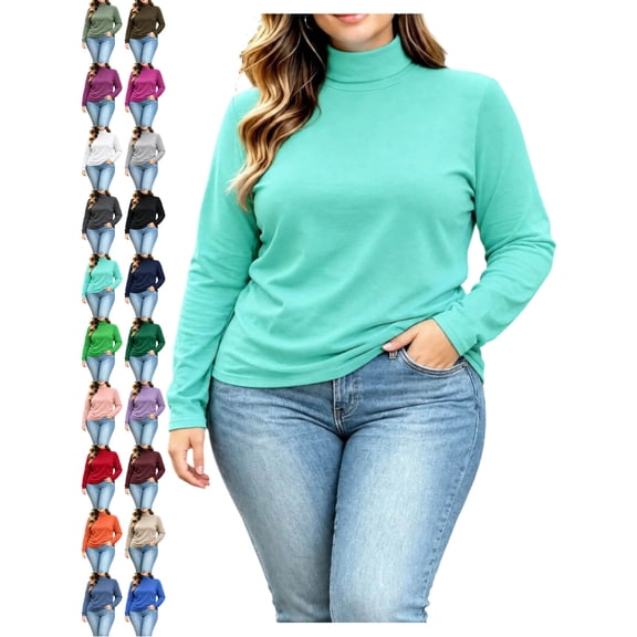 Women's Turtleneck Sweater Top Long Sleeve Slim Fit Basic Solid Color Layering Top