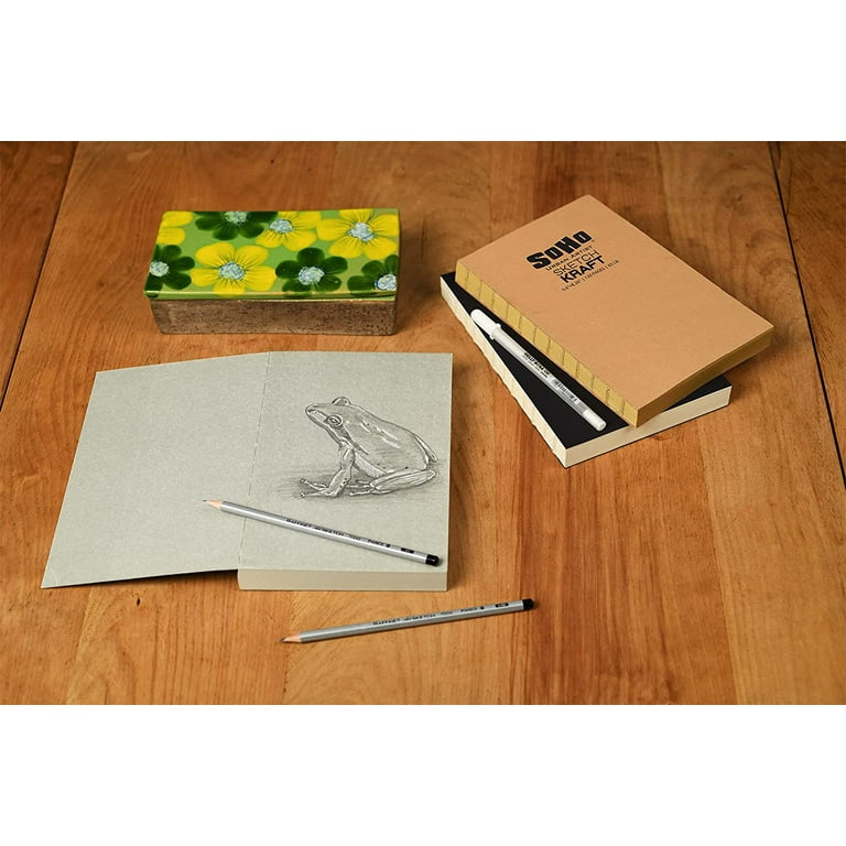 SoHo Urban Artist Open Bound Sketch Pads - Open Coptic Bound Sketch Pads  for Drawing, CAlligraphy, Any Dry Media, & More! - [Grey - 5.6x8.26 