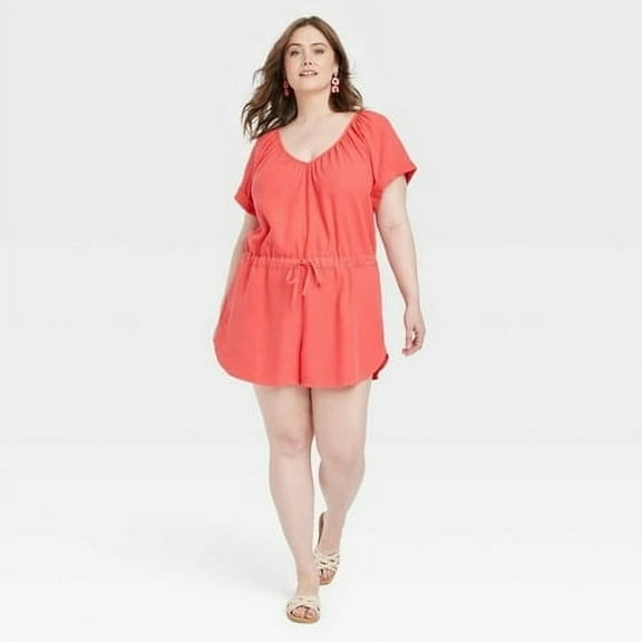 Women's Short Sleeve Romper - Universal Thread™ Red XXL
