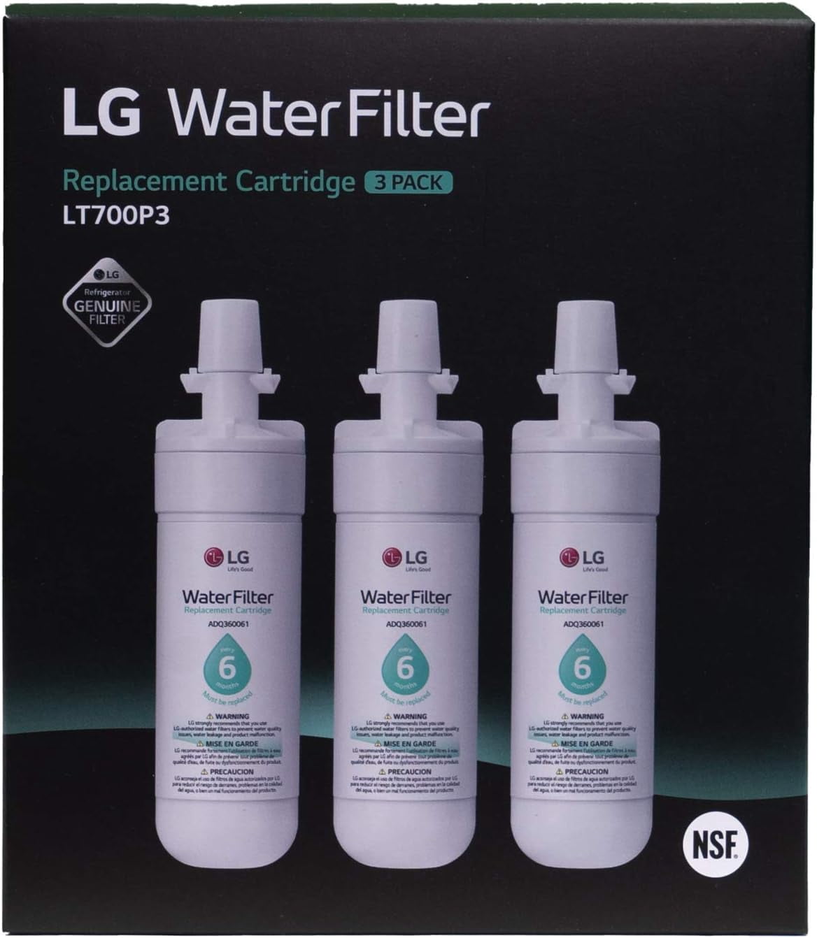 2-Pack LT700P Replacement Refrigerator Water Filter – NSF 42 & 53 Certified, Compatible For LG Fridge Water Filter, 6-Month / 200 Gallon, White