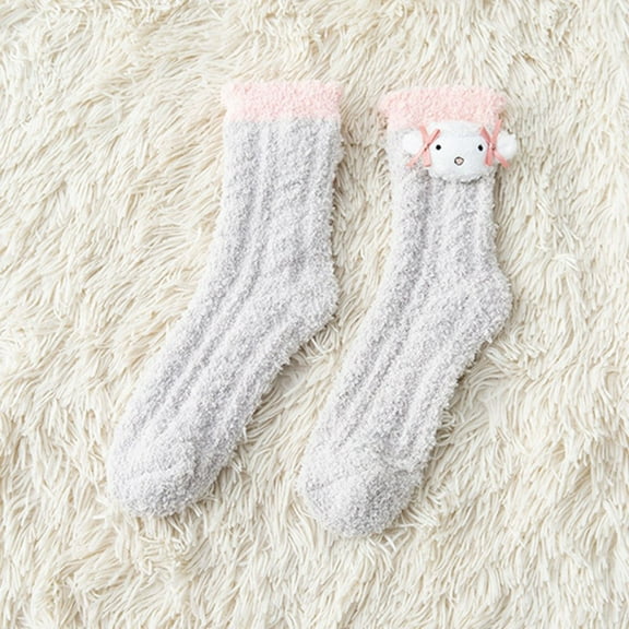 Dyfzdhu Women Thicken Warm Cute Sleeping Home Floor Plush Furry Socks