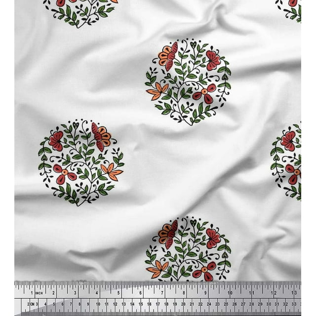 Soimoi Polyester Crepe Fabric Leaves & Floral Block Print Fabric by The Yard 42 Inch Wide