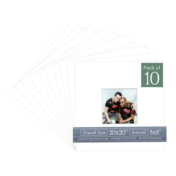 Textured White Picture Frame Mat for 20x20 Frames - Fits 8x8 Photos - 10 Mats