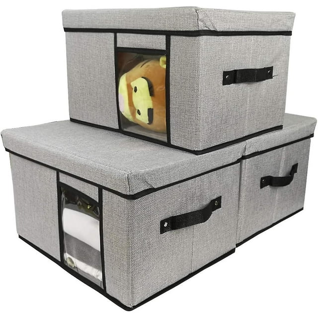 Fabric Storage Bins With Lid, 2 Handles And Clear Window, Washable Foldable Storage Basket Cube Box 1pack