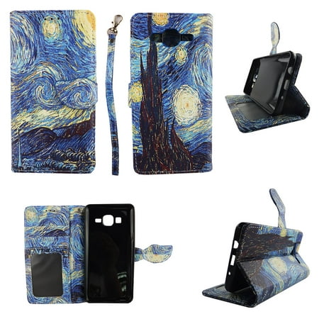 Starry Night Wallet Folio Case for LG Zone 3 VS425 Fashion Flip PU Leather Cover Card Cash Slots &