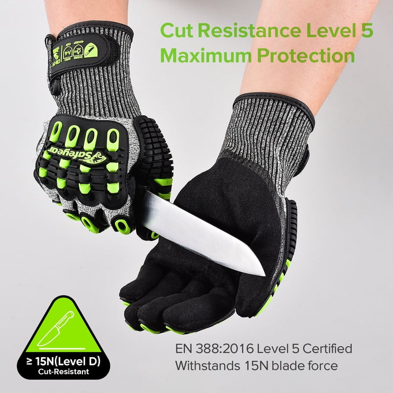 Cut Protection SAFEYEAR ANSI A4 Cut Resistant Gloves, Nitrile Coated with TPR Impact ...