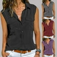 thumbnail image 3 of UPPADA Summer Buttons Shirts for Women Sleeveless Turn Down Collar Tops with Pockets Solid Tanks Going Out Blouse, 3 of 4