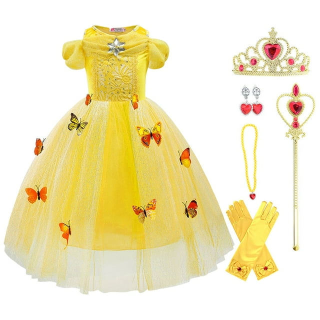 Robe Princess pour Filles avec Papillons, 5 Couches, Déguisement Chic