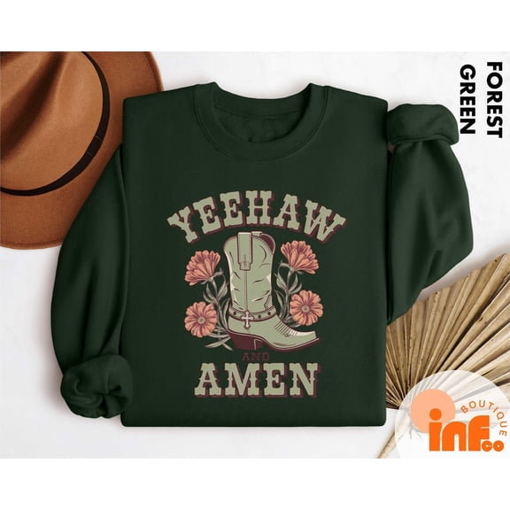 Velto Yee Haw Amen Retro Shirt, Cowgirl Boots Tee, Western American Sweater, Retro Bible Sweatshirt, Western Amen Tee, Green Bible Verse Shirt All Size S-5XL