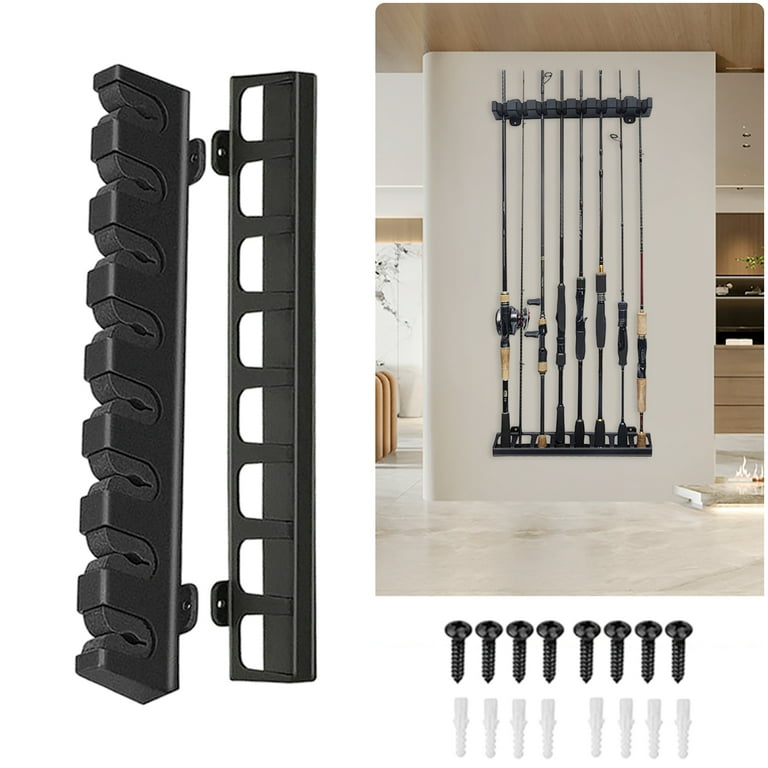 Eyotto 8 Fishing Rod Holder Vertical Fishing Rod Rack Wall Mount for Boat Storage, Size: 8 Fishing Rods, Black