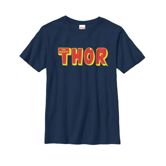 Boy's Marvel Thor Text Logo  Graphic Tee Navy Blue Medium