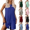 thumbnail image 1 of QATAINLAV Women's Dressy Short Jumpsuits Ribbed Knit Sleeveless Tank Tops Rompers Summer Casual Loose Wide Leg Overalls with Pockets Blue L Lightning Prime Today, 1 of 8