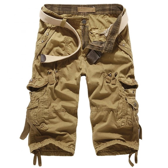 Tdoqot Mens Capri Cargo Shorts- Casual Cotton Clearance Stretch Summer Relaxed Fit Pocket Mens Shorts Khaki