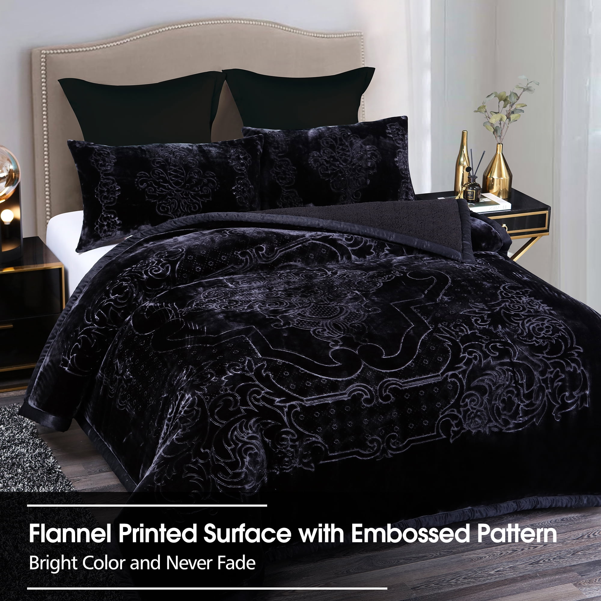 Beautiful Blanket 3 Ply Warm Soft Sherpa Borrengo Blankets Set W 2 Pillow Cases