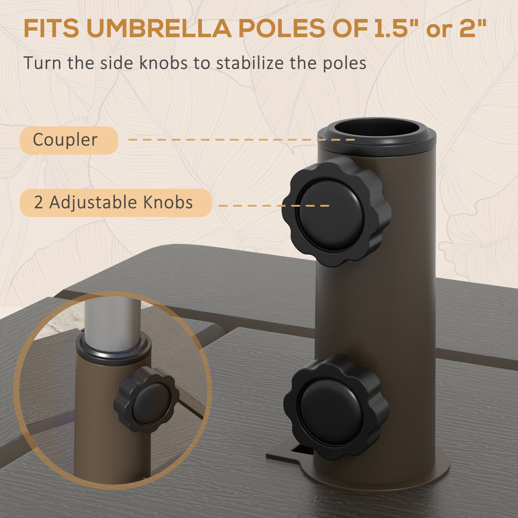 Outsunny 3-in-1 Outdoor Umbrella Base with Wheels and Handles, Coffee End Table, Flower Box Planter with Hole, 175 lbs. Capacity, Brown