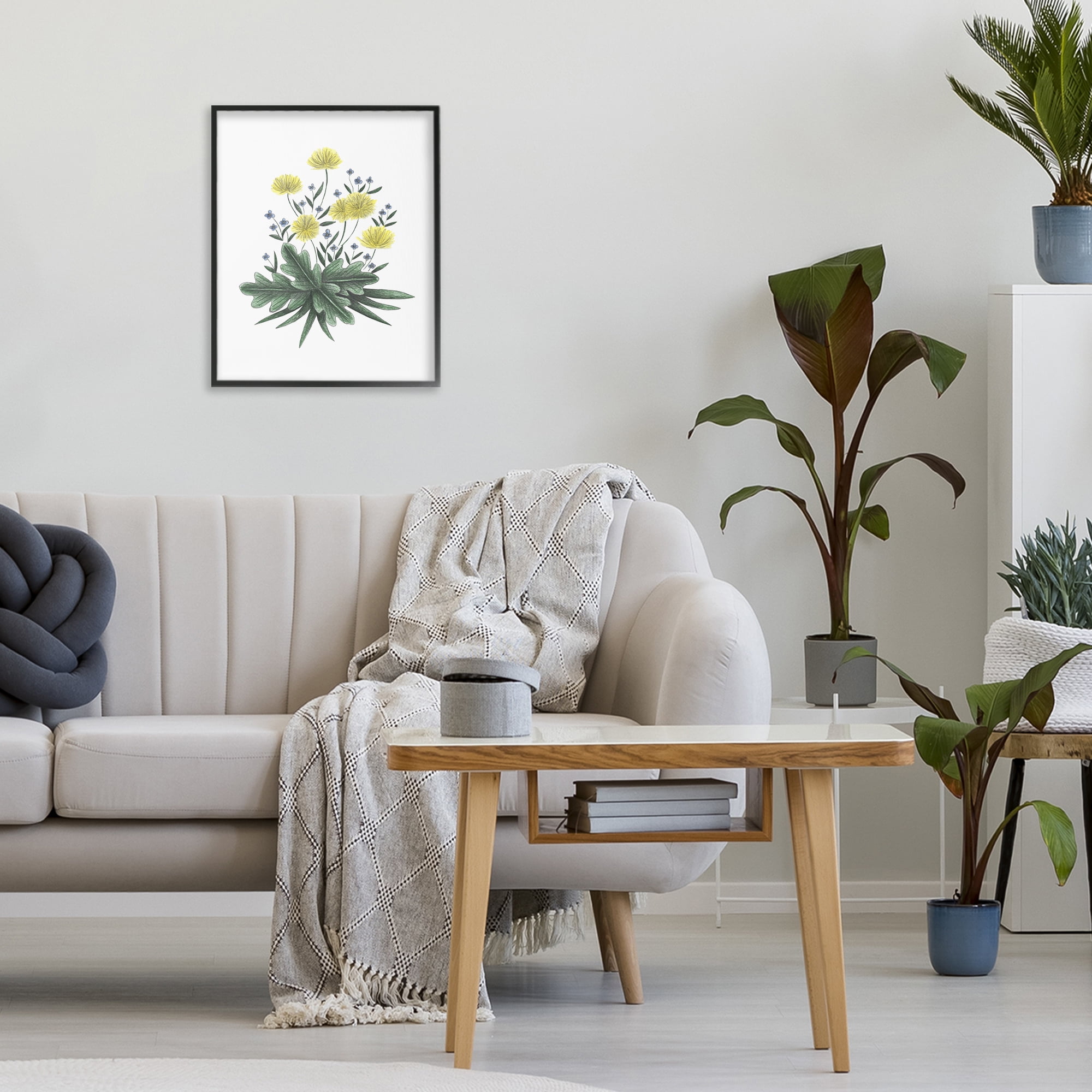 Dandelion Flower Illustration Black Framed Giclee Art, design by Cecilia Battaini