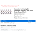 thumbnail image 2 of Connecting Rod Bearing Set - Compatible with 2007 - 2008, 2010 Dodge Charger 3.5L V6, 2 of 2