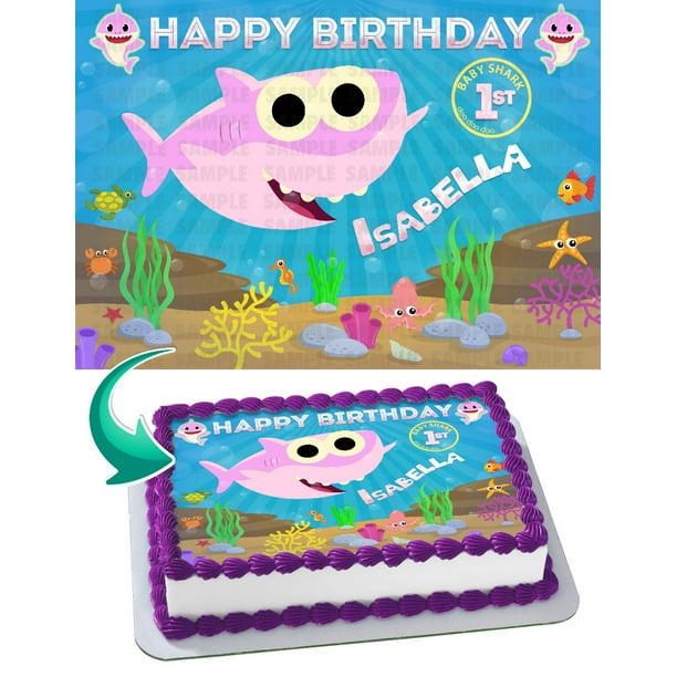 Baby Shark Girl Cake Topper Personalized 1 4 Sheet 8 X10 5 Walmart Com