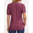 thumbnail image 3 of Women's Short Sleeve Summer Casual V-Neck Pleated T-Shirt with Zipper Design Solid Color Top, 3 of 4