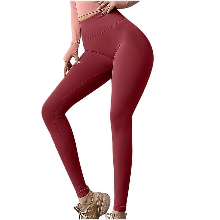 UHUYA Women Yoga Pants Athletic Pants Casual Solid Pants Mid Waist Loose  Long Pants Yoga Pants Wine L