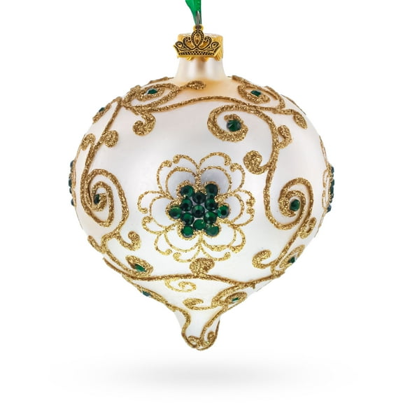 Gold Jeweled Swirl Onion-Shape Finial Glass Christmas Ornament