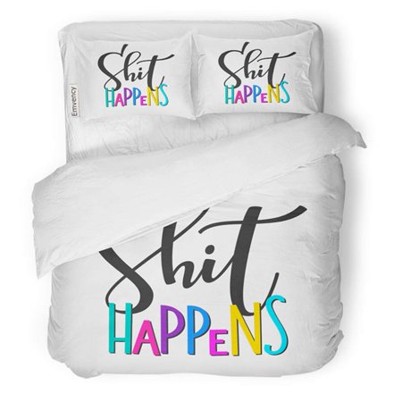 FMSHPON 3 Piece Bedding Set Shit Happens Saying Lettering Inspiration Graphic Cute Simple Sign Twin Size Duvet Cover with 2 Pillowcase for Home Bedding Room Decoration